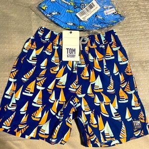 Tom & Teddy Boys Bathing Suit Trunks with back pocket NWT comes with free hat!